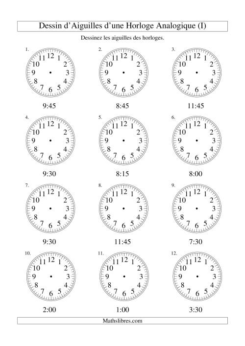 Dessin d'Aiguiles sur Une Horloge Analogique avec 15 Minutes d'Intervalle (I)