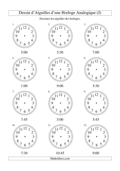 Dessin d'Aiguiles sur Une Horloge Analogique avec 15 Minutes d'Intervalle (J)