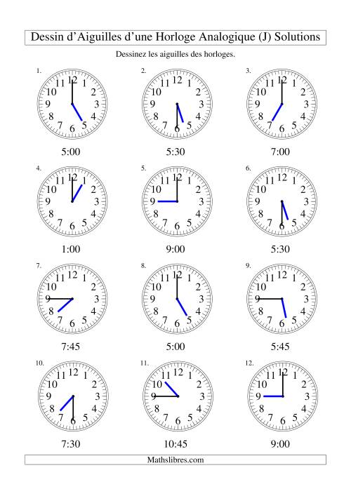 Dessin d'Aiguiles sur Une Horloge Analogique avec 15 Minutes d'Intervalle (J) page 2
