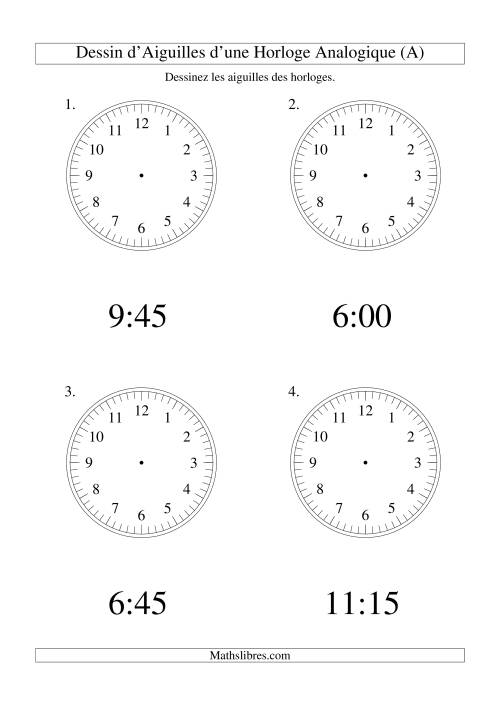 Dessin d'Aiguiles sur Une Horloge Analogique avec 15 Minutes d'Intervalle (Grand Format) (Grand Format)