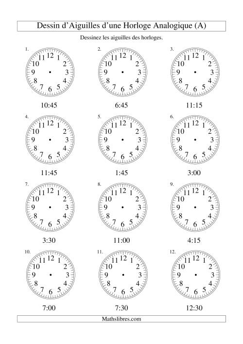 Dessin d'Aiguiles sur Une Horloge Analogique avec 15 Minutes d'Intervalle (Tout)