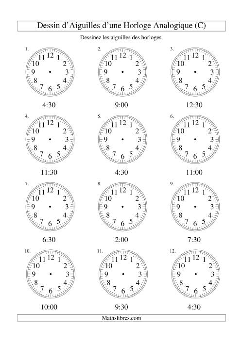 Dessin d'Aiguiles sur Une Horloge Analogique avec 30 Minutes d'Intervalle (C)