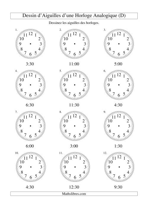 Dessin d'Aiguiles sur Une Horloge Analogique avec 30 Minutes d'Intervalle (D)