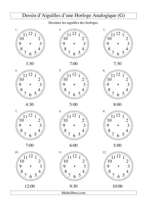 Dessin d'Aiguiles sur Une Horloge Analogique avec 30 Minutes d'Intervalle (G)