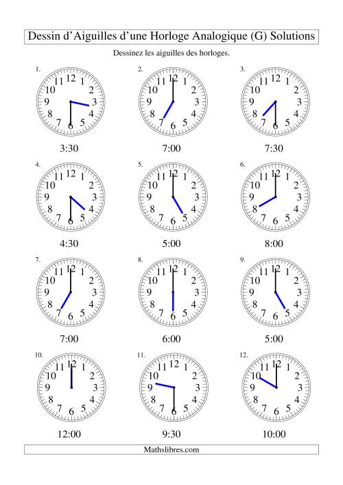 Dessin d'Aiguiles sur Une Horloge Analogique avec 30 Minutes d'Intervalle (G) page 2