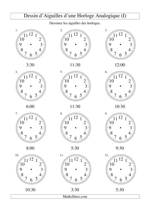 Dessin d'Aiguiles sur Une Horloge Analogique avec 30 Minutes d'Intervalle (I)