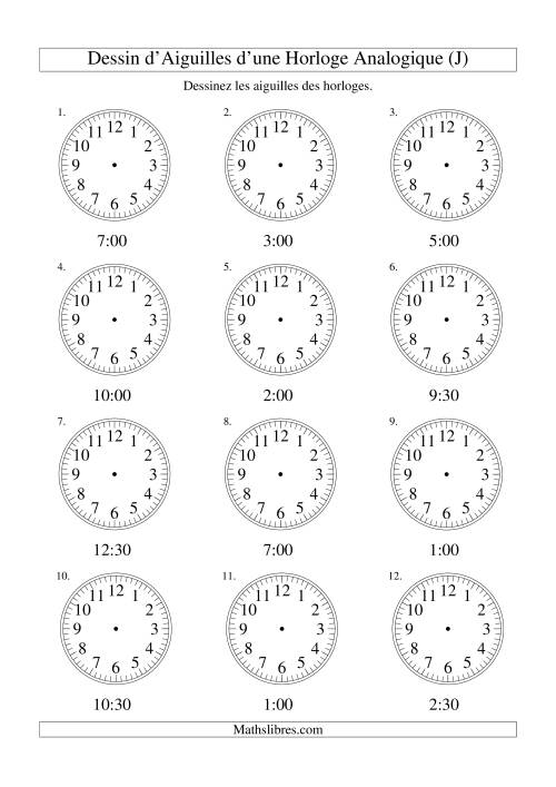 Dessin d'Aiguiles sur Une Horloge Analogique avec 30 Minutes d'Intervalle (J)