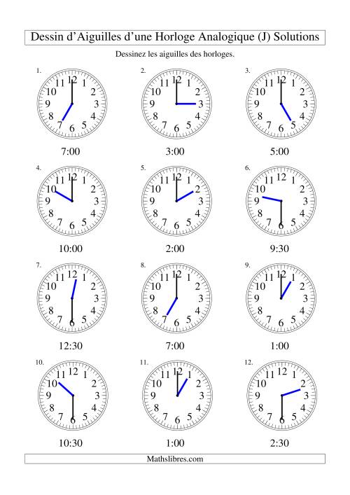 Dessin d'Aiguiles sur Une Horloge Analogique avec 30 Minutes d'Intervalle (J) page 2