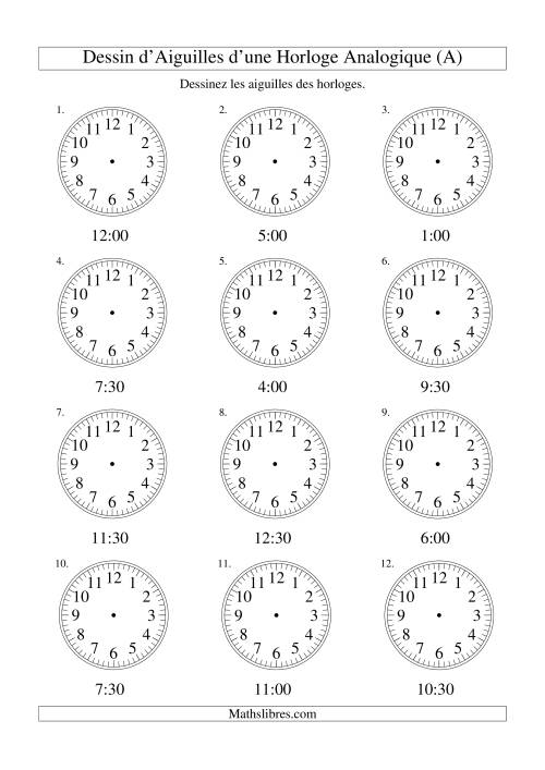 Dessin d'Aiguiles sur Une Horloge Analogique avec 30 Minutes d'Intervalle (Tout)