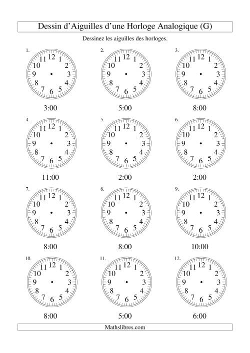 Dessin d'Aiguiles sur Une Horloge Analogique avec 60 Minutes d'Intervalle (G)