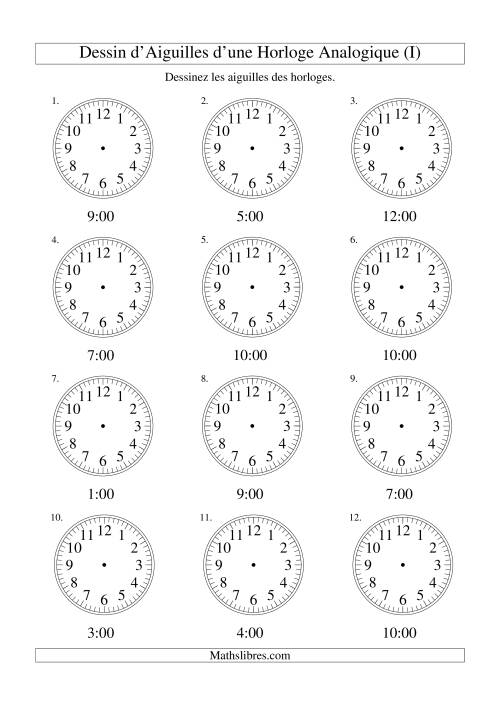 Dessin d'Aiguiles sur Une Horloge Analogique avec 60 Minutes d'Intervalle (I)