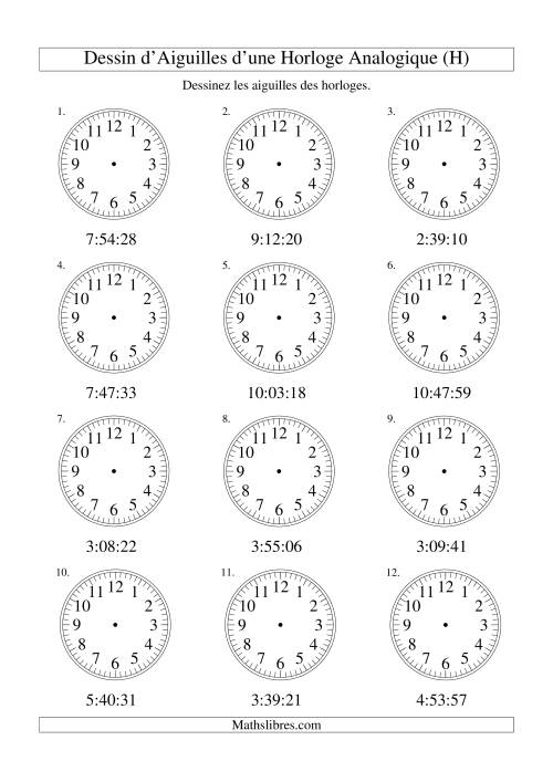 Dessin d'Aiguiles sur Une Horloge Analogique avec 1 Seconde d'Intervalle (H)