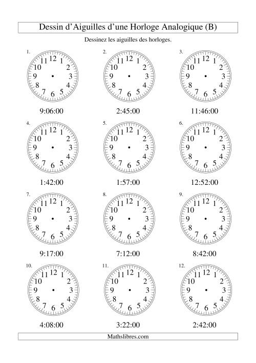 Dessin d'Aiguiles sur Une Horloge Analogique avec 60 Secondes d'Intervalle (B)