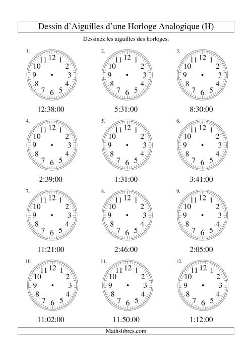 Dessin d'Aiguiles sur Une Horloge Analogique avec 60 Secondes d'Intervalle (H)