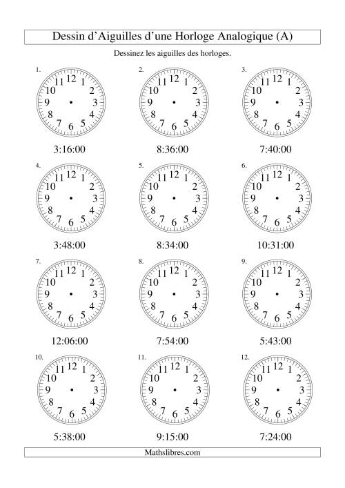 Dessin d'Aiguiles sur Une Horloge Analogique avec 60 Secondes d'Intervalle (Tout)