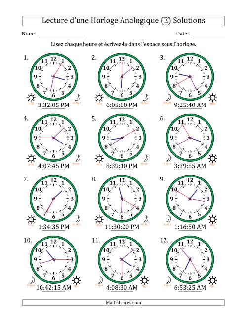 Lecture de l'Heure sur Une Horloge Analogique utilisant le système horaire sur 12 heures avec 5 Secondes d'Intervalle (12 Horloges) (E) page 2