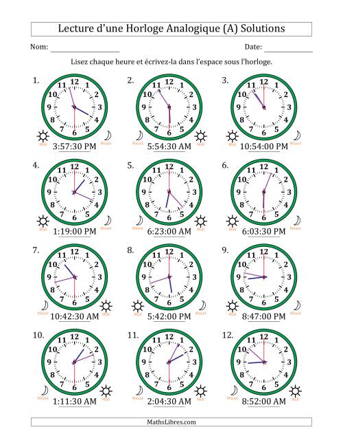 Lecture de l'Heure sur Une Horloge Analogique utilisant le système horaire sur 12 heures avec 30 Secondes d'Intervalle (12 Horloges) (Tout) page 2