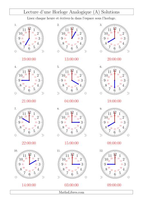 Lecture de l'Heure sur Une Horloge Analogique avec 60 Minutes  & Secondes d'Intervalle (12 Horloges) (A) page 2