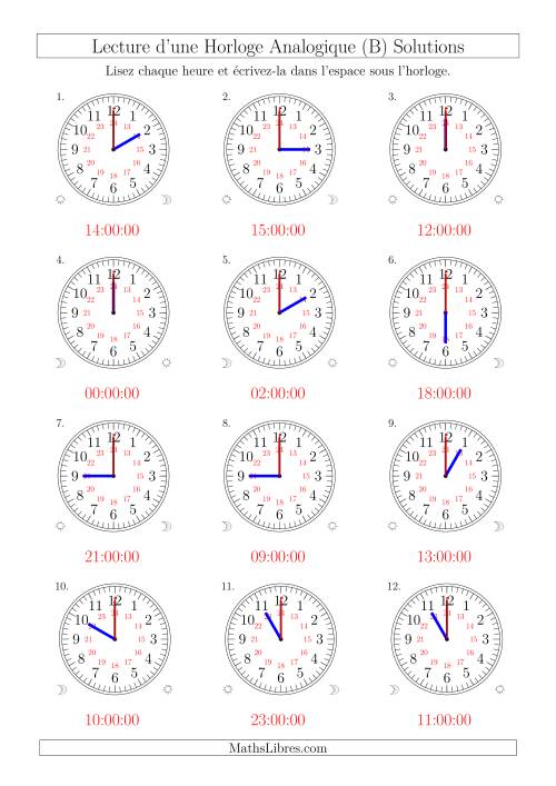 Lecture de l'Heure sur Une Horloge Analogique avec 60 Minutes  & Secondes d'Intervalle (12 Horloges) (B) page 2