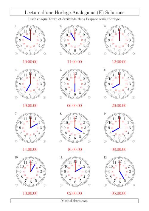 Lecture de l'Heure sur Une Horloge Analogique avec 60 Minutes  & Secondes d'Intervalle (12 Horloges) (E) page 2