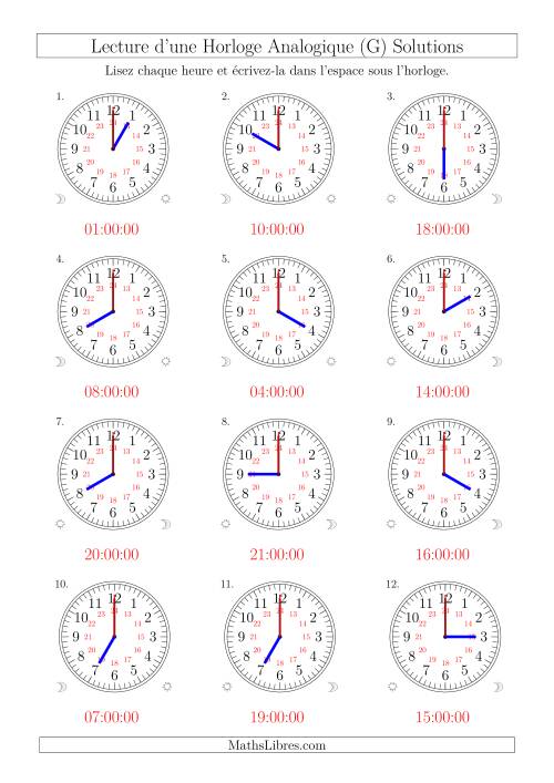 Lecture de l'Heure sur Une Horloge Analogique avec 60 Minutes  & Secondes d'Intervalle (12 Horloges) (G) page 2