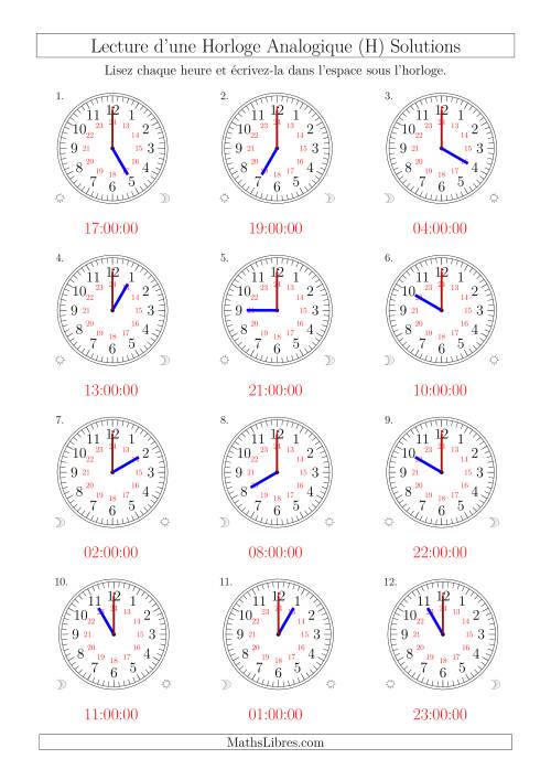 Lecture de l'Heure sur Une Horloge Analogique avec 60 Minutes  & Secondes d'Intervalle (12 Horloges) (H) page 2