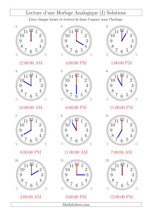 Lecture de l'Heure sur Une Horloge Analogique avec 60 Minutes & Secondes d'Intervalle (12 Horloges) (I) page 2