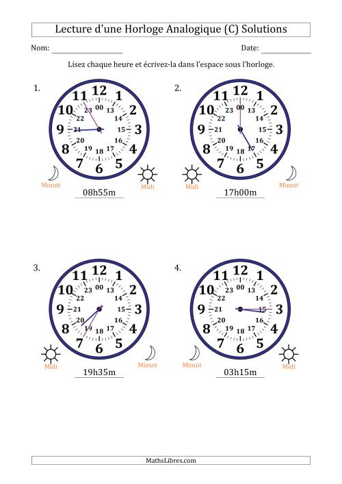 Lecture de l'Heure sur Une Horloge Analogique utilisant le système horaire sur 24 heures avec 5 Minutes d'Intervalle (4 Horloges) (C) page 2