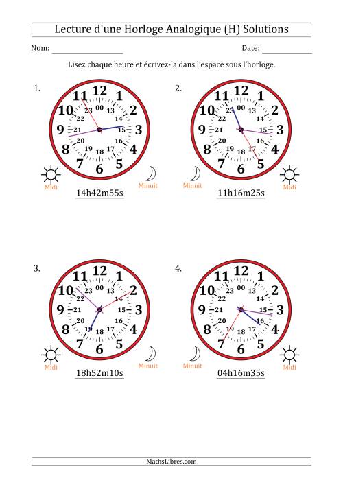 Lecture de l'Heure sur Une Horloge Analogique utilisant le système horaire sur 24 heures avec 5 Secondes d'Intervalle (4 Horloges) (H) page 2
