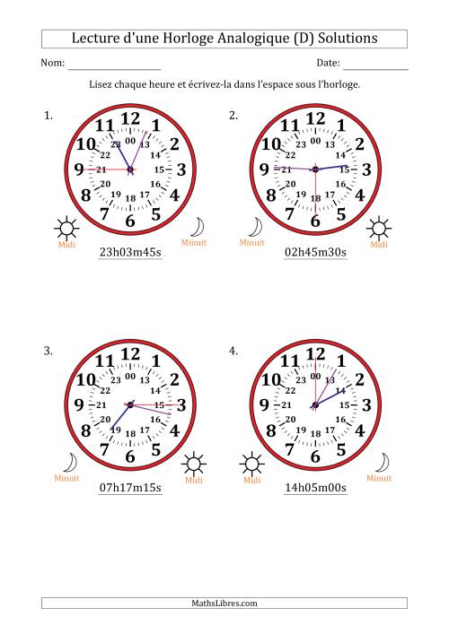Lecture de l'Heure sur Une Horloge Analogique utilisant le système horaire sur 24 heures avec 15 Secondes d'Intervalle (4 Horloges) (D) page 2