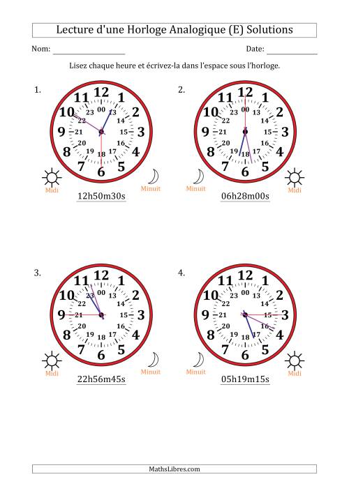 Lecture de l'Heure sur Une Horloge Analogique utilisant le système horaire sur 24 heures avec 15 Secondes d'Intervalle (4 Horloges) (E) page 2