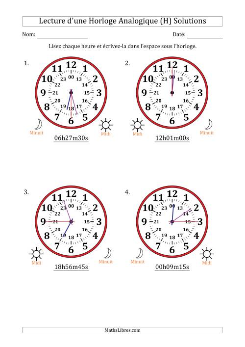 Lecture de l'Heure sur Une Horloge Analogique utilisant le système horaire sur 24 heures avec 15 Secondes d'Intervalle (4 Horloges) (H) page 2