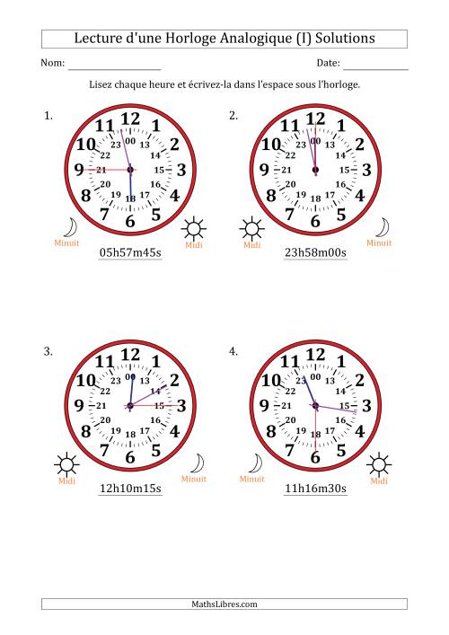 Lecture de l'Heure sur Une Horloge Analogique utilisant le système horaire sur 24 heures avec 15 Secondes d'Intervalle (4 Horloges) (I) page 2