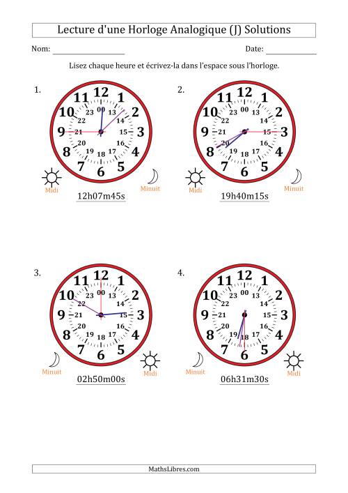 Lecture de l'Heure sur Une Horloge Analogique utilisant le système horaire sur 24 heures avec 15 Secondes d'Intervalle (4 Horloges) (J) page 2