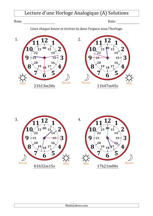Lecture de l'Heure sur Une Horloge Analogique utilisant le système horaire sur 24 heures avec 15 Secondes d'Intervalle (4 Horloges) (Tout) page 2