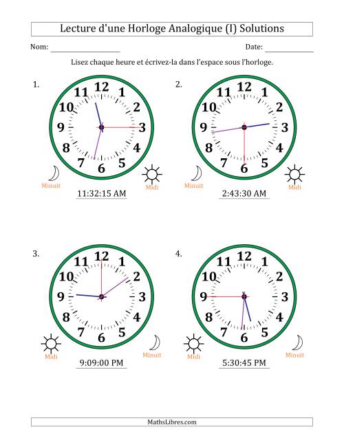 Lecture de l'Heure sur Une Horloge Analogique utilisant le système horaire sur 12 heures avec 15 Secondes d'Intervalle (4 Horloges) (I) page 2