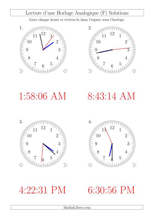 Lecture de l'Heure sur Une Horloge Analogique avec 1 Minute  Seconde d'Intervalle (4 Horloges) (F) page 2
