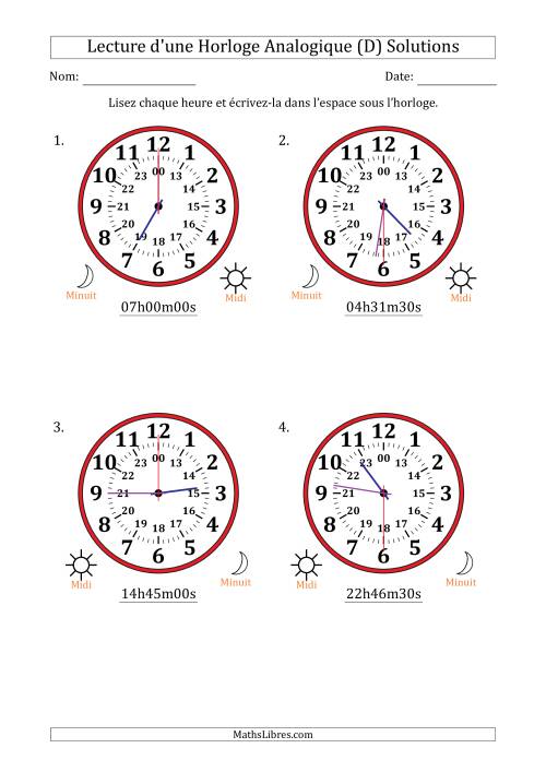 Lecture de l'Heure sur Une Horloge Analogique utilisant le système horaire sur 24 heures avec 30 Secondes d'Intervalle (4 Horloges) (D) page 2