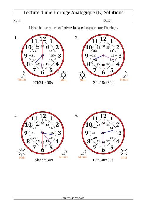 Lecture de l'Heure sur Une Horloge Analogique utilisant le système horaire sur 24 heures avec 30 Secondes d'Intervalle (4 Horloges) (E) page 2