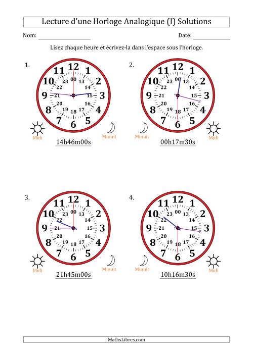Lecture de l'Heure sur Une Horloge Analogique utilisant le système horaire sur 24 heures avec 30 Secondes d'Intervalle (4 Horloges) (I) page 2