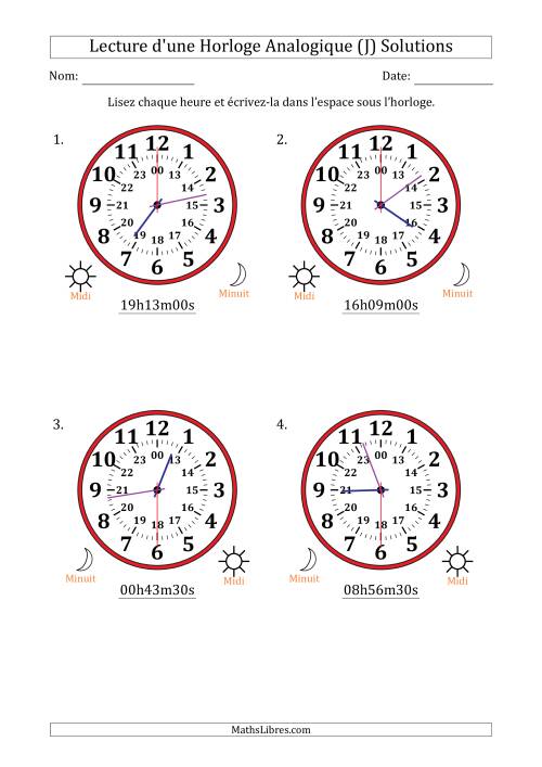 Lecture de l'Heure sur Une Horloge Analogique utilisant le système horaire sur 24 heures avec 30 Secondes d'Intervalle (4 Horloges) (J) page 2