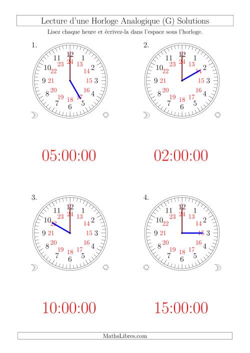 Lecture de l'Heure sur Une Horloge Analogique avec 60 Minutes  & Secondes d'Intervalle (4 Horloges) (G) page 2