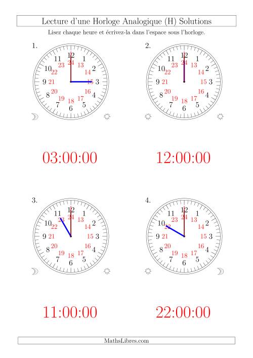 Lecture de l'Heure sur Une Horloge Analogique avec 60 Minutes  & Secondes d'Intervalle (4 Horloges) (H) page 2