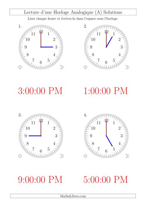 Lecture de l'Heure sur Une Horloge Analogique avec 60 Minutes & Secondes d'Intervalle (4 Horloges) (A) page 2