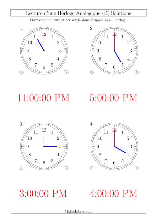 Lecture de l'Heure sur Une Horloge Analogique avec 60 Minutes & Secondes d'Intervalle (4 Horloges) (B) page 2