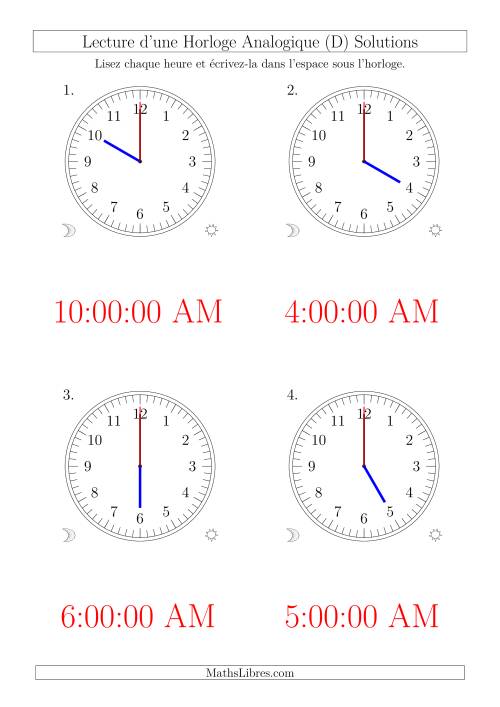 Lecture de l'Heure sur Une Horloge Analogique avec 60 Minutes & Secondes d'Intervalle (4 Horloges) (D) page 2