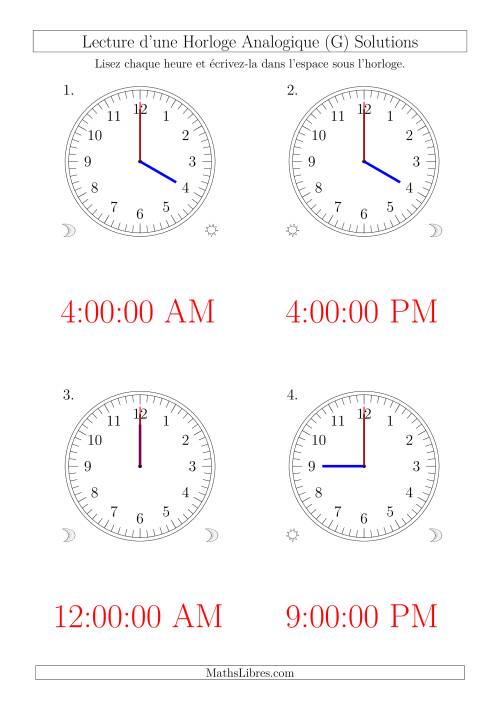 Lecture de l'Heure sur Une Horloge Analogique avec 60 Minutes & Secondes d'Intervalle (4 Horloges) (G) page 2