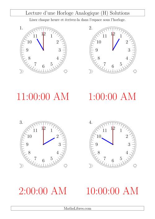Lecture de l'Heure sur Une Horloge Analogique avec 60 Minutes & Secondes d'Intervalle (4 Horloges) (H) page 2