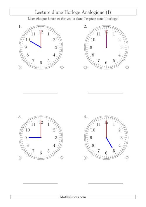 Lecture de l'Heure sur Une Horloge Analogique avec 60 Minutes & Secondes d'Intervalle (4 Horloges) (I)