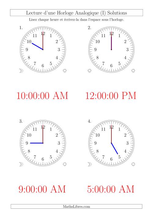 Lecture de l'Heure sur Une Horloge Analogique avec 60 Minutes & Secondes d'Intervalle (4 Horloges) (I) page 2